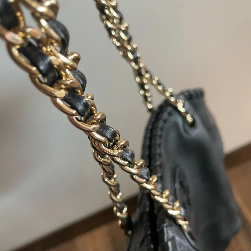 Tory Burch Black Leather Chain Strap Tote